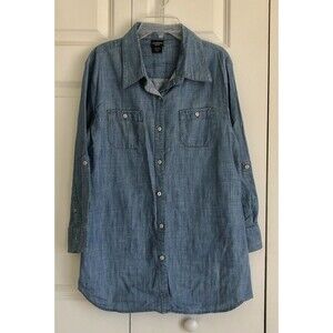 CONYON RIVER DEMIN BLUE BLUSE SHIRT, SIZE M, V NECK, BUTTON DOWN 1